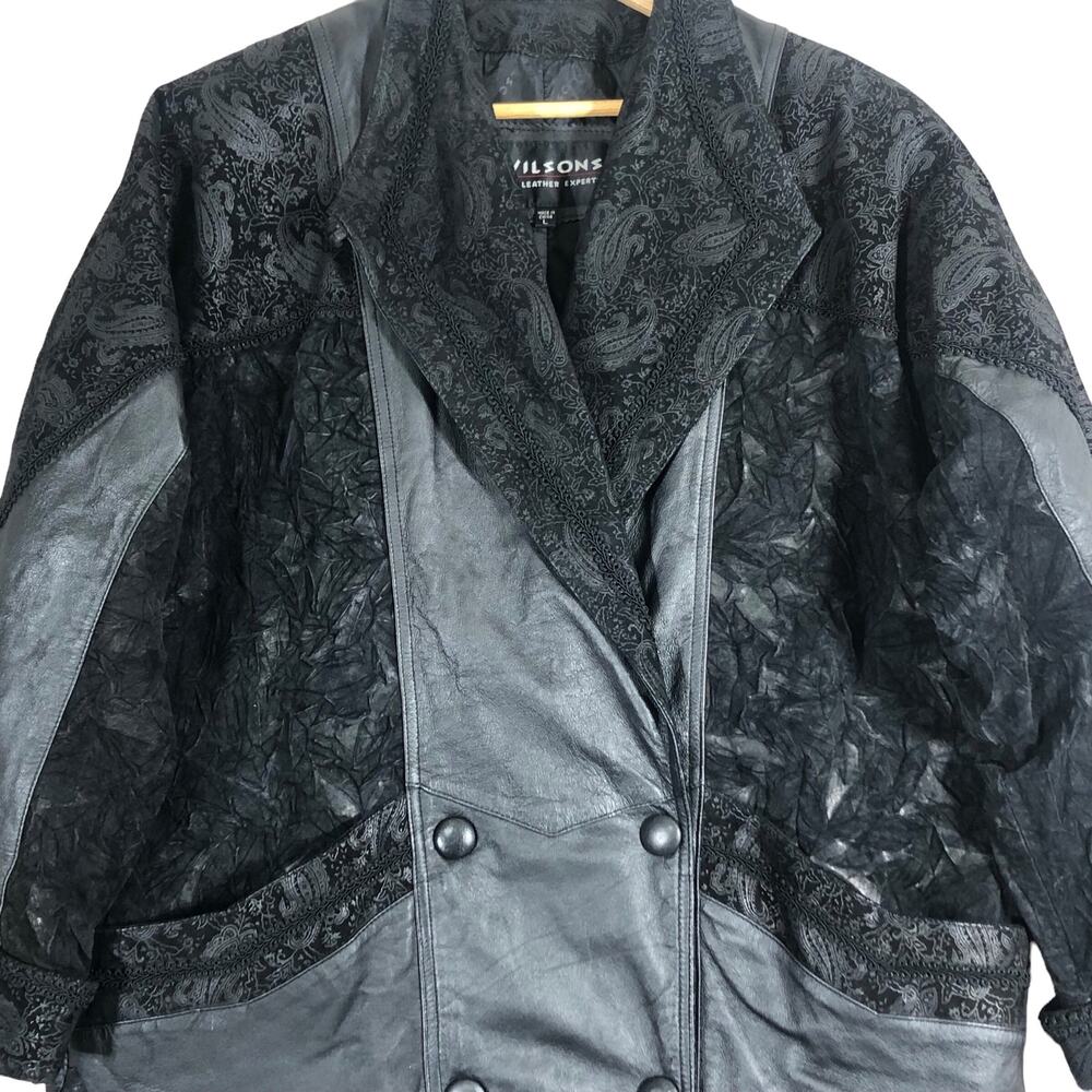 Wilsons Leather Black Mixed Media Long Coat Vinta… - image 5